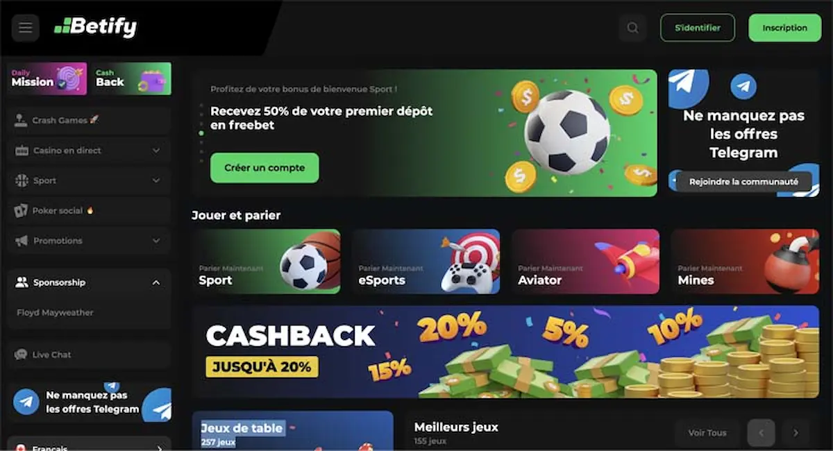Interface du site Betify Casino acceptant les paiements rapides en cryptomonnaie Ethereum.
