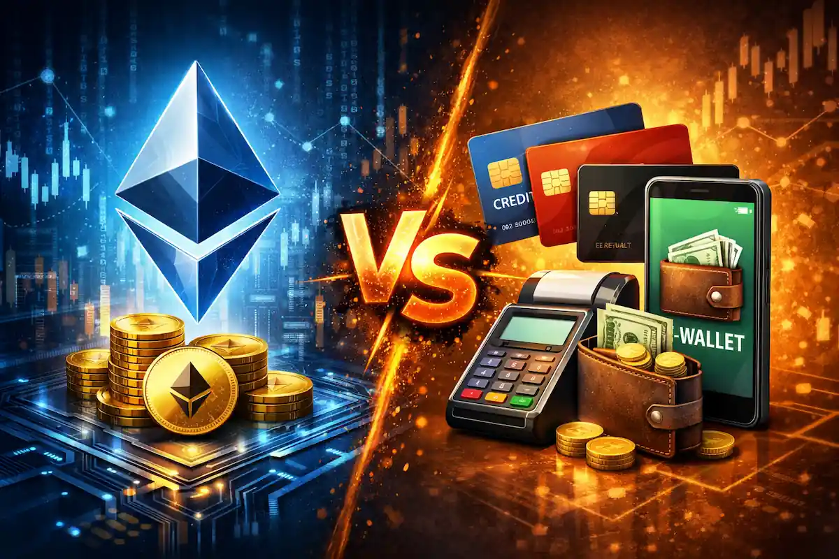 Avantages de l'Ethereum face aux cartes bancaires classiques et portefeuilles électroniques.